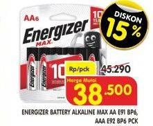 Promo Harga Energizer Max Battery E-91 BP AA, E-92 BP AAA 6 pcs - Superindo