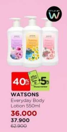 Watsons Body Lotion 530 ml Diskon 39%, Harga Promo Rp37.900, Harga Normal Rp62.900, Member Rp36.000, Khusus Member +5%, Khusus Member