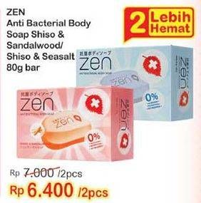 Promo Harga ZEN Anti Bacterial Body Soap Shiso Sandalwood, Shiso Sea Salt per 2 pcs 80 gr - Indomaret