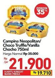 Promo Harga CAMPINA Ice Cream Neapolitan, Chocolate Truffle, Vanilla, Chocolate 750 ml - Carrefour