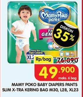 Promo Harga Mamy Poko Pants Xtra Kering Slim Tidak Gembung L28, M30, XL23 23 pcs - Superindo