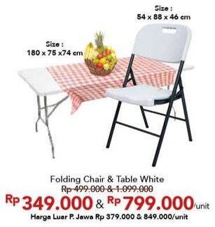 Promo Harga Folding Chair/Table White  - Carrefour