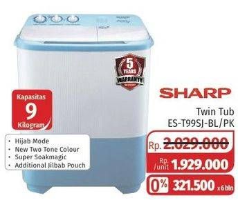 Promo Harga SHARP ES-T99SJ-BL/PK | Washing Machine Twin Tube Hijab Series 7.5kg  - Lotte Grosir