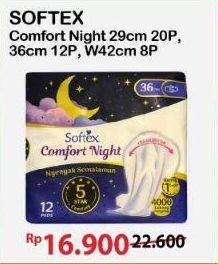 Promo Harga Softex Comfort Night Wing 42cm, Wing 36cm, Wing 29cm 8 pcs - Alfamart