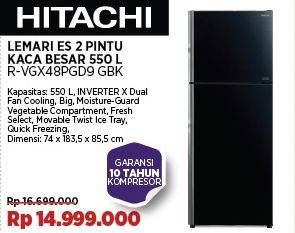 Promo Harga Hitachi R-VGX48PGD9 GBK Lemari Es 2 Pintu Kaca Besar 550 ltr - COURTS