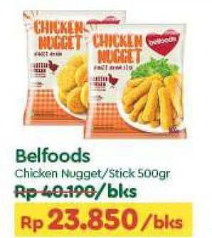 Promo Harga Belfoods Nugget Chicken Nugget, Chicken Nugget Stick 500 gr - TIP TOP