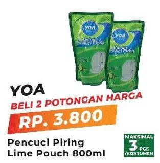 Promo Harga YOA Pencuci Piring Lime per 2 pcs 800 ml - Yogya
