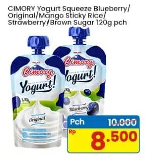 Promo Harga Cimory Squeeze Yogurt Blueberry, Original, Mango Sticky Rice, Strawberry, Brown Sugar 120 gr - Indomaret