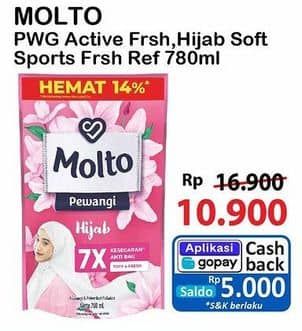 Promo Harga Molto Pewangi Active Fresh, Hijab Soft Fresh, Sports Fresh 780 ml - Alfamart