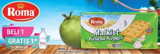 Promo Harga ROMA Malkist Kelapa Kopyor per 10 sachet 19 gr - TIP TOP