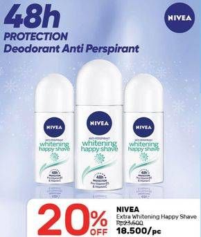 Promo Harga NIVEA Deo Roll On Whitening Happy Shave 50 ml - Guardian