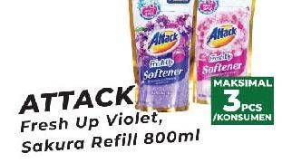 Promo Harga ATTACK Fresh Up Softener Sakura Blossom, Violet 800 ml - Yogya