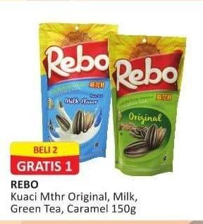 Promo Harga REBO Kuaci Bunga Matahari Original, Milk, Green Tea, Caramel 150 gr - Alfamart