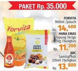 Promo Harga Paket 35rb ( Forvita Minyak Goreng + Hana Emas Tepung Terigu + Abc Sambal Asli)  - LotteMart