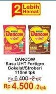 Promo Harga DANCOW Fortigro UHT Cokelat, Stroberi per 2 pcs 110 ml - Indomaret
