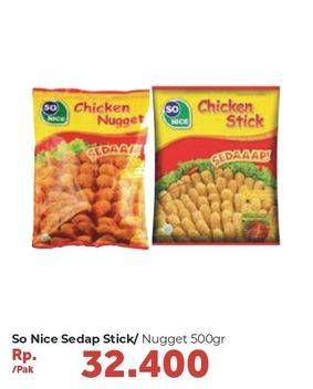 Promo Harga SO NICE Sedaap Chicken Nugget/ Stick 500gr  - Carrefour