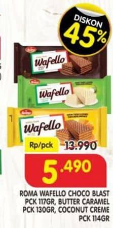 Promo Harga Roma Wafello Choco Blast, Butter Caramel, Coconut Creme 114 gr - Superindo