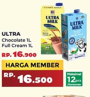 Promo Harga Ultra Milk Susu UHT Coklat, Full Cream 1000 ml - Yogya