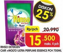 Promo Harga RINSO Molto Ultra Detergent Cair Parfume Essence 750 ml - Superindo