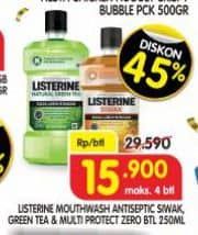 Promo Harga Listerine Mouthwash Antiseptic Siwak, Natural Green Tea, Multi Protect Zero 250 ml - Superindo