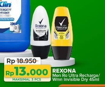 Promo Harga Rexona Men Deo Roll On Ultra Recharge, Invisible Dry 45 ml - Yogya