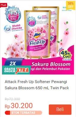 Promo Harga Attack Fresh Up Softener Sakura Blossom 680 ml - Shopee