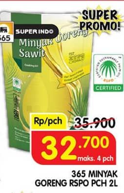 Promo Harga 365 Minyak Goreng Sawit RSPO 2000 ml - Superindo