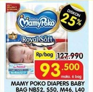 Promo Harga Mamy Poko Perekat Royal Soft NB52, S50, M46, L40 40 pcs - Indomaret