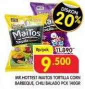 Promo Harga Mr Hottest Maitos Tortilla Chips Jagung BBQ, Sambal Balado 140 gr - Superindo