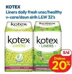 Promo Harga Kotex Fresh Liners Longer & Wider Unscented, Scented Daun Sirih, Anti Bacterial 32 pcs - Hypermart