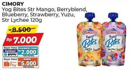 Promo Harga Cimory Yoghurt Squeeze Bites Strawberry Mango, Berry Blend, Blueberry, Strawberry, Strawberry Lychee 120 gr - Alfamart