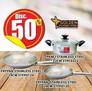 Promo Harga GOLDEN FLYING FISH Panci Tutup Kaca/Frypan Stainless Steel  - Hari Hari