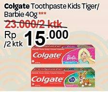 Promo Harga COLGATE Toothpaste Kids Tiger, Barbie per 2 pcs 40 gr - Carrefour