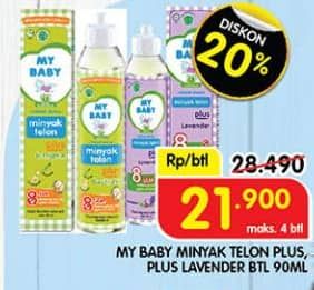 Promo Harga My Baby Minyak Telon Plus Lavender 90 ml - Superindo