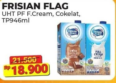 Promo Harga Frisian Flag Susu UHT Purefarm Full Cream, Swiss Chocolate 946 ml - Alfamart