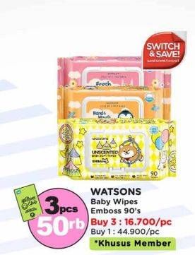 Promo Harga Watsons Baby Wipes All Variants 90 pcs - Watsons