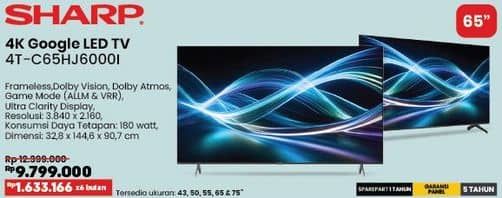 Promo Harga Sharp 4T-C65HJ6000I 65 inch 4K Frameless Google TV  - COURTS