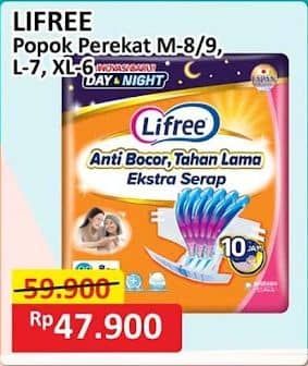 Promo Harga Lifree Popok Perekat Menyerap dan Kering M8, M9, L7, XL6 6 pcs - Alfamart