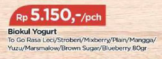 Promo Harga Biokul Yogurt To Go! Leci, Stroberi, Mixberry, Plain, Mangga, Blueberry 80 gr - TIP TOP