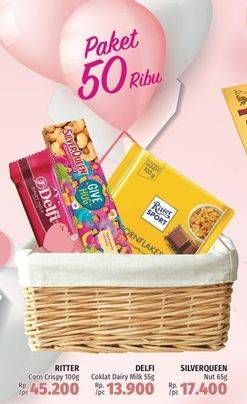 Promo Harga RITTER SPORT Cornflakes 100gr / DELFI Dairy Milk 55gr / SILVER QUEEN Nut 65gr  - LotteMart