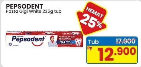Promo Harga Pepsodent Pasta Gigi Pencegah Gigi Berlubang White 225 gr - Indomaret