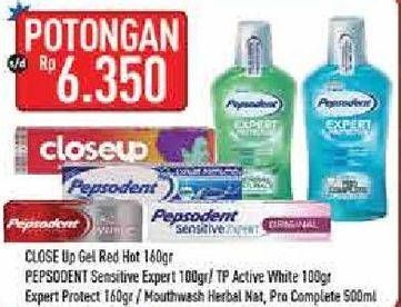 Promo Harga CLOSE UP Pasta Gigi Gel Deep Action Red Hot/PEPSODENT Toothpaste Sensitive Expert  - Hypermart