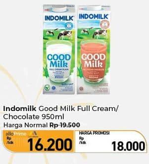 Promo Harga Indomilk Susu UHT Cokelat, Full Cream Plain 950 ml - Carrefour