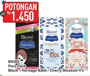 Promo Harga BIORE Pore Pack Black, Heritage Batik Motif, Cherry Blossom 4 pcs - Hypermart