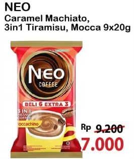 Promo Harga Neo Coffee 3 in 1 Instant Coffee Caramel Machiato, Moccachino, Tiramissu per 6 pcs 20 gr - Alfamart
