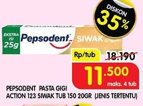 Promo Harga Pepsodent Pasta Gigi Action 123 Siwak 190 gr - Superindo