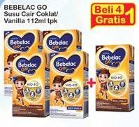 Promo Harga BEBELAC GO Susu Cair Coklat, Vanilla 112 ml - Indomaret
