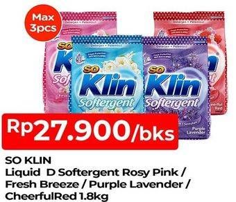 Promo Harga SO KLIN Softergent Blue Cloud Fresh Breeze, Cheerful Red, Purple Lavender, Rossy Pink 1800 gr - TIP TOP