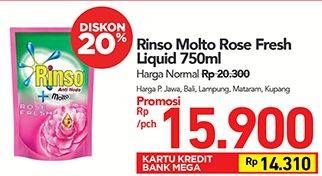 Promo Harga RINSO Anti Noda + Molto Liquid Detergent Rose Fresh 750 ml - Carrefour