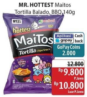 Promo Harga Mr Hottest Maitos Tortilla Chips Sambal Balado, BBQ Fiesta 140 gr - Alfamidi